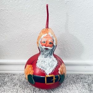 Santa & Presents Vintage 1992 Hand Painted Clause Small Christmas Gourd 10”